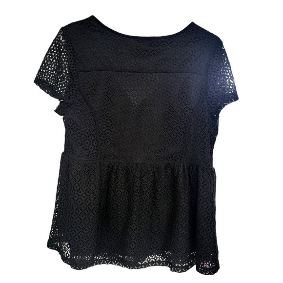Lane Bryant Black Short Sleeve V Neck Eyelet Shirt - 14/16 - NWOT - Picture 2 of 3